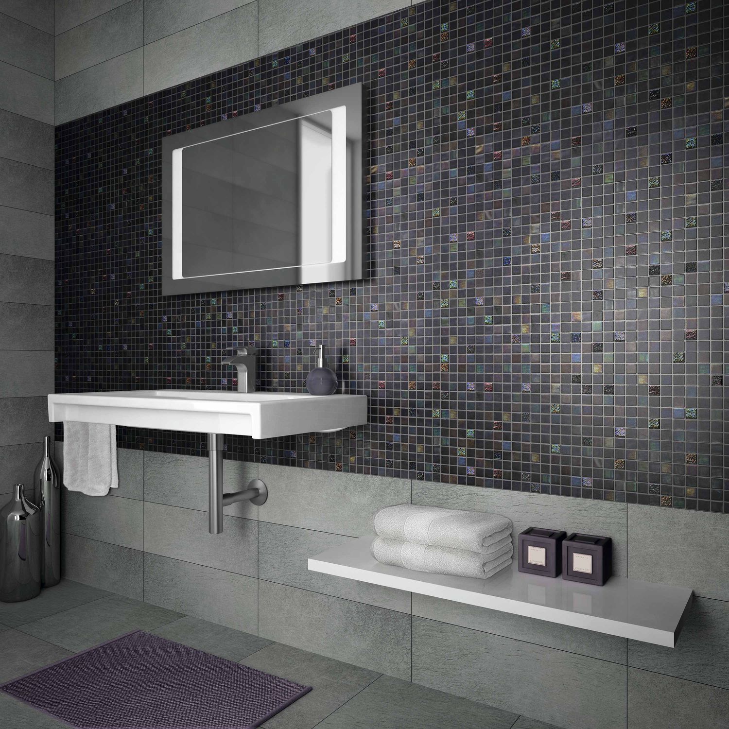 Mosaïque de salle de bain / murale / en verre / blanche design ...