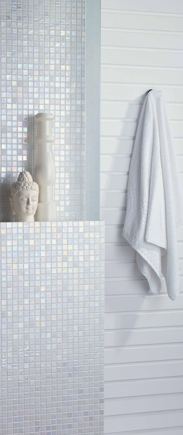 Mosaïque de salle de bain / murale / en verre / blanche design ...