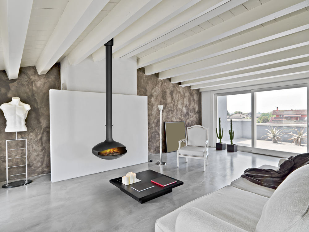 cheminee suspendue contemporaine foyer ouvert