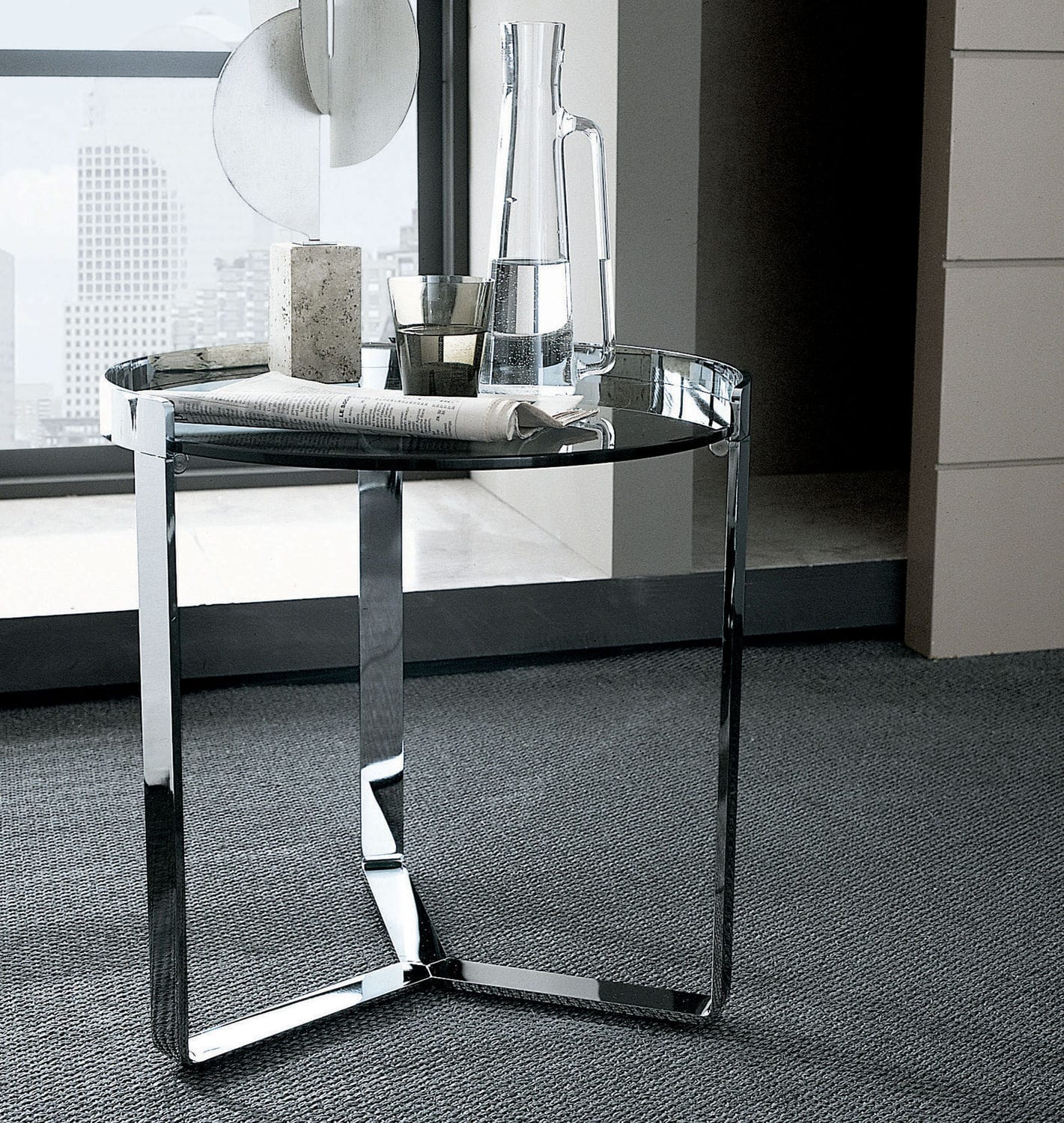 Table D Appoint Contemporaine En Verre En M Tal Chrom Ronde