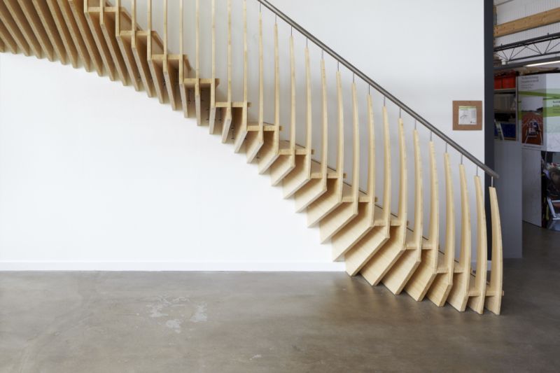 Escalier droit / marche en bois / structure en bois / avec ... Escalier désign Marche
