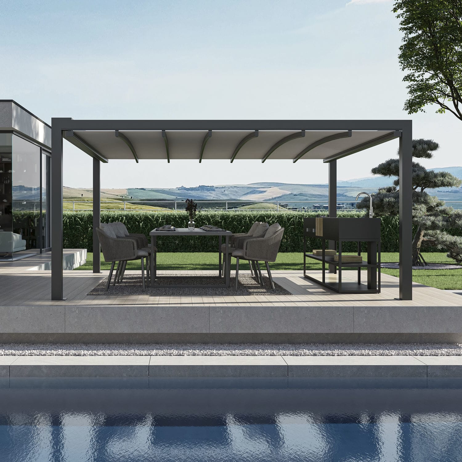 Pergola autoportée KEPLAN KE Outdoor Design adossée en