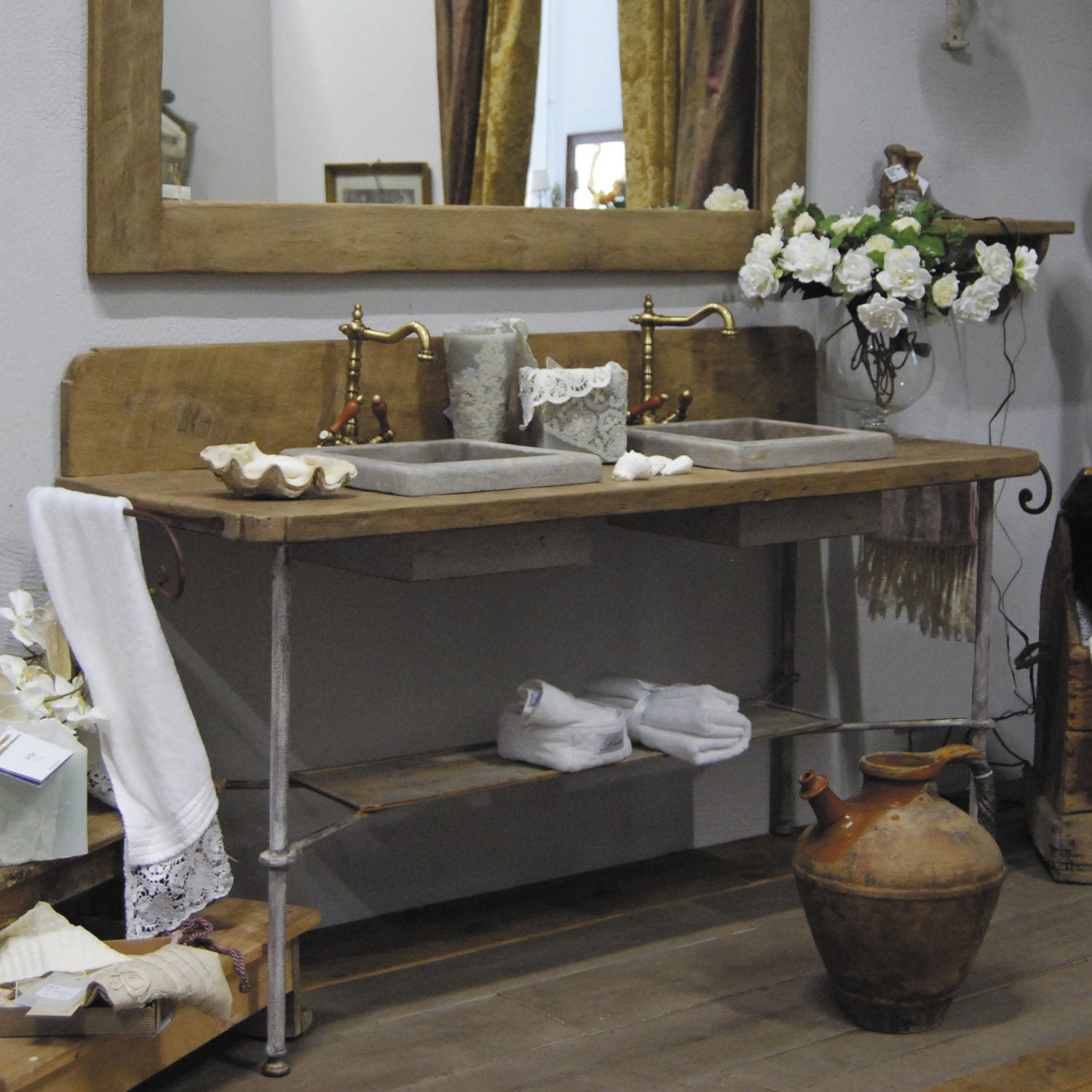 Meuble vasque à poser / en bois / classique romarin bleu provence