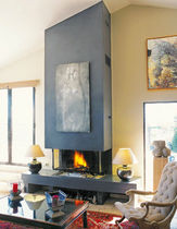 chemin&eacute;e 3 faces contemporaine sur mesure (foyer ferm&eacute; &agrave; bois) PLEIN FEU 100 Piros