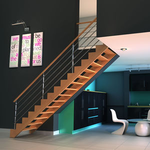 escalier droit / marche en bois / structure en bois / sans contremarche