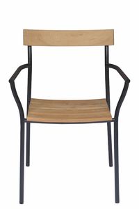 chaise contemporaine / avec accoudoirs / empilable / en teck