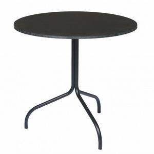 table contemporaine / en acier inoxydable / en granite / ronde