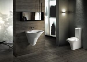 WC à poser / monobloc / en céramique / avec bouton de chasse d'eau