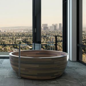 baignoire à poser / ronde / en bois