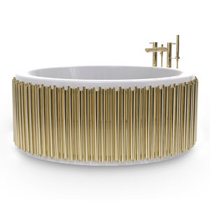 baignoire à poser / ronde / en fibre de verre / en laiton