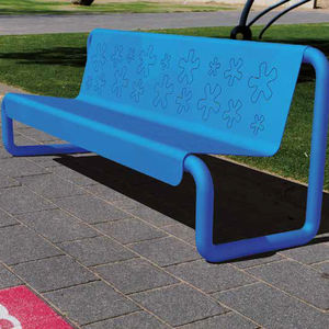 banc public / contemporain / en acier / avec dossier
