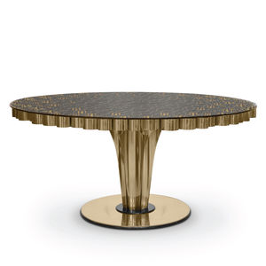 table à manger contemporaine / en laiton poli / en verre / ronde