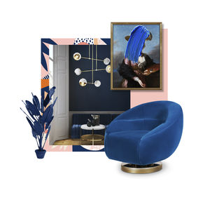 fauteuil contemporain / en velours / en laiton poli / pivotant