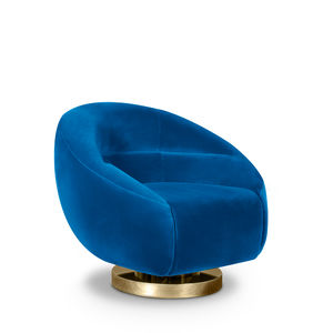 fauteuil contemporain / en laiton poli / en velours / pivotant