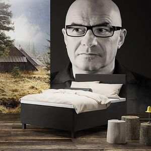 lit double / contemporain / tapissé / avec tête de lit