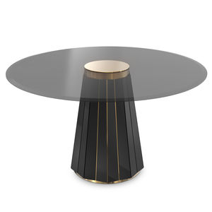 table à manger contemporaine / en bois / en verre / en laiton