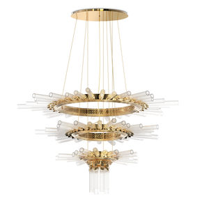 lustre contemporain / en cristal / en laiton plaqué or / halogène