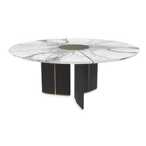 table à manger contemporaine / en laiton / en marbre / en cuir