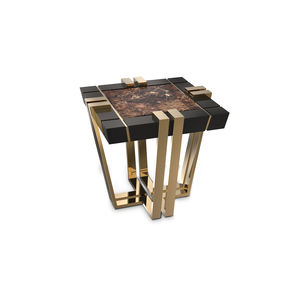 table d'appoint contemporaine / en bois laqué / en laiton poli / en marbre
