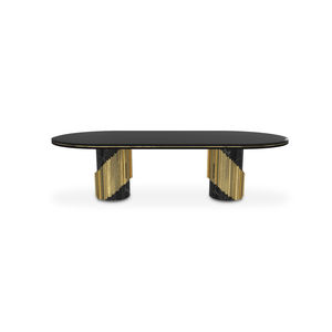table à manger contemporaine / en bois laqué / en laiton poli / en marbre