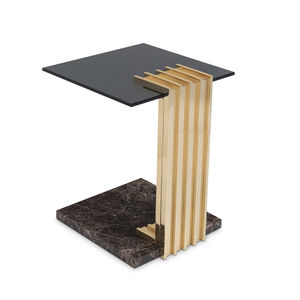table d'appoint contemporaine / en laiton poli / en verre fumé / en marbre
