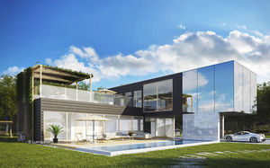 maison préfabriquée / contemporaine / en bois lamellé-collé / en verre