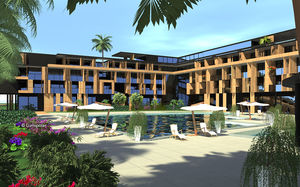 bâtiment préfabriqué / pour hôtel / en bois / en bois lamellé-collé