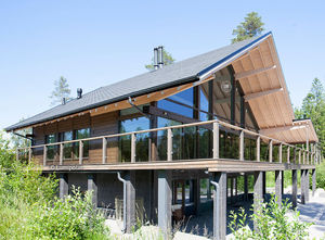 maison préfabriquée / contemporaine / en bois lamellé-collé / en verre
