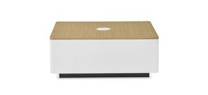table basse contemporaine / en verre / en Solid Surface / en plaqué bois