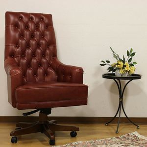 fauteuil de direction chesterfield / en cuir / à roulettes / à dossier haut