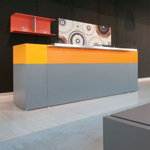 banque d'accueil d'angle / en bois / en verre / en mélaminé