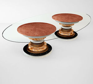 table à manger contemporaine / en noyer américain / en verre / en cuivre