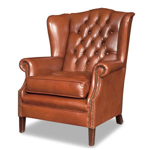 fauteuil chesterfield / en cuir / en bois / à oreilles
