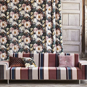 tissu d'ameublement / à rayures / en polyester / en coton