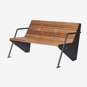 banc public / contemporain / en bois peint / en acier à revêtement par poudre