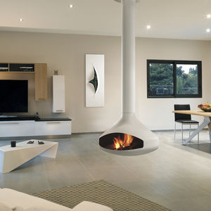 cheminée à bois / contemporaine / à foyer ouvert / centrale