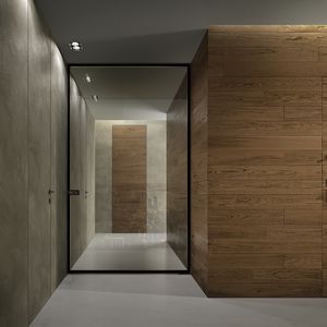 porte battante / en verre / en métal / pour établissement public