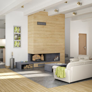 foyer fermé à bois / d'angle / en métal / avec porte escamotable