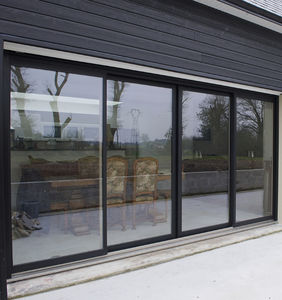 baie vitrée coulissante / en bois / en aluminium / à double vitrage