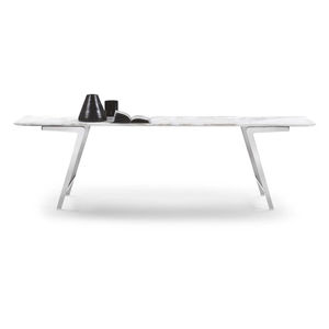 table à manger contemporaine / en métal / en marbre / en bois massif