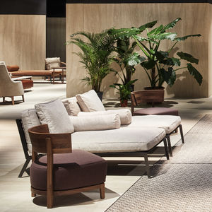 chaise longue contemporaine / en tissu / en cuir / en métal