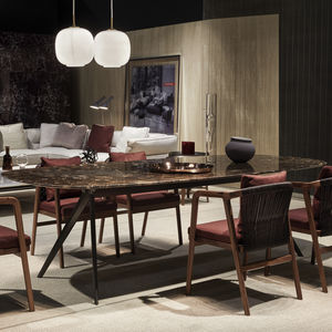 table à manger contemporaine / en bois laqué / en bois massif / en métal