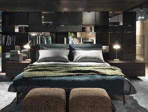 lit double / contemporain / tapissé / avec tête de lit