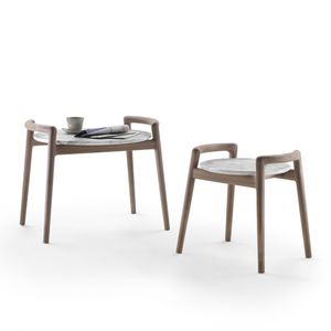 table d'appoint contemporaine / en bois / en marbre / ronde