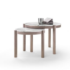table d'appoint contemporaine / en bois / en marbre / ronde