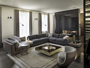 canapé modulable / contemporain / en tissu / en cuir