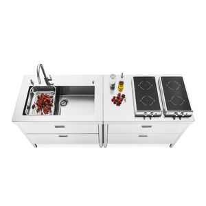 cuisine contemporaine / en inox / avec îlot / modulaire