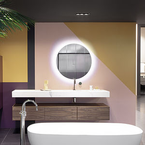 meuble vasque mural / en plaqué bois / en marbre / en quartz