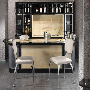 meuble bar contemporain / en bois laqué / en cuir / lumineux
