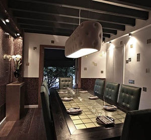 lampe suspension / contemporaine / en cuir / en métal